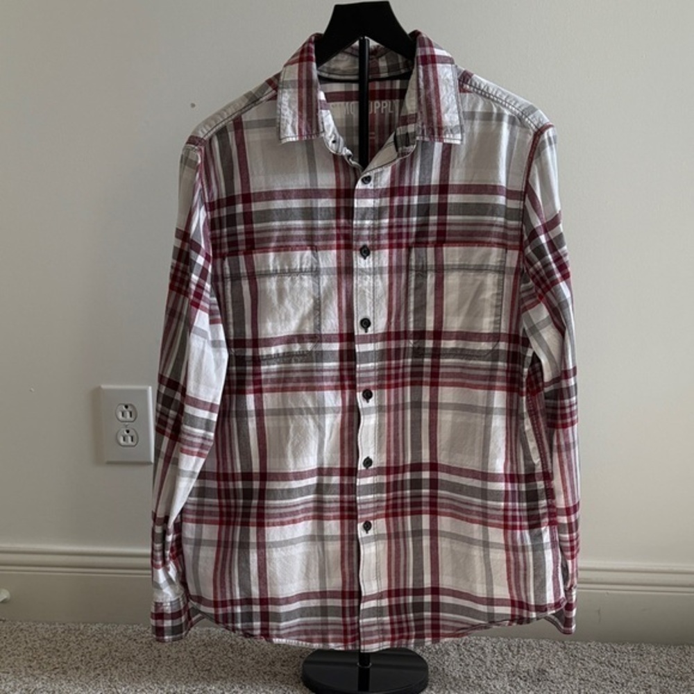 Mossimo Supply Co. Gray and Red Plaid Shirt